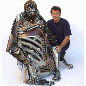 James Corbett with his orangutan made from car parts.